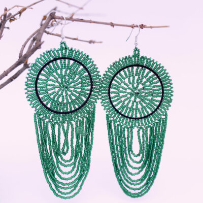 Green Round Tassel Earrings