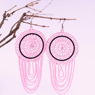Pink Round Tassel Earrings